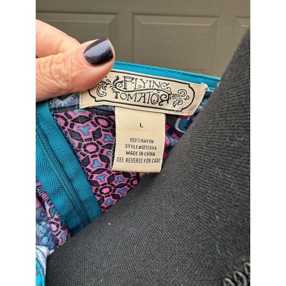 Flying Tomato Women Long Sleeve Boho Shift Dress L Cottage Core Retro Hippie 60s - Picture 4 of 9